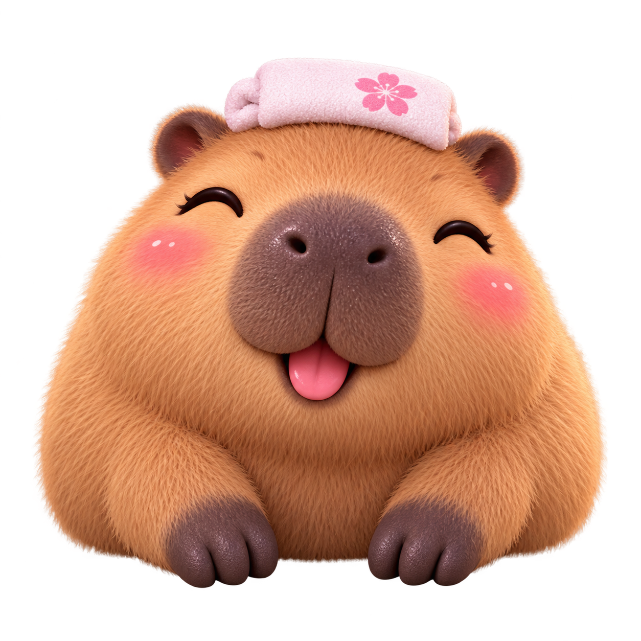 A happy capybara wearing an onsen towel